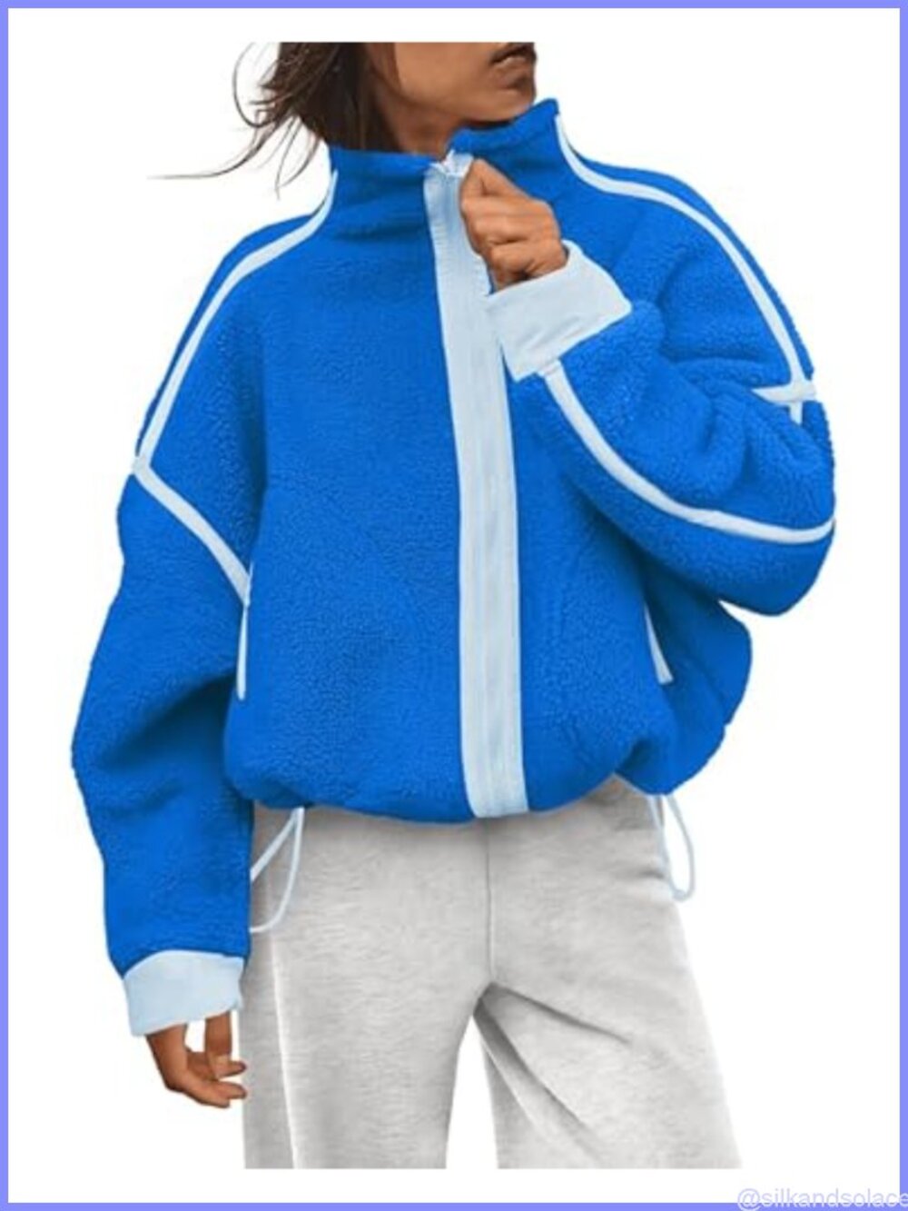 Sherpa Fleece Jacket Cropped Full Zip Mockneck Teddy Coat